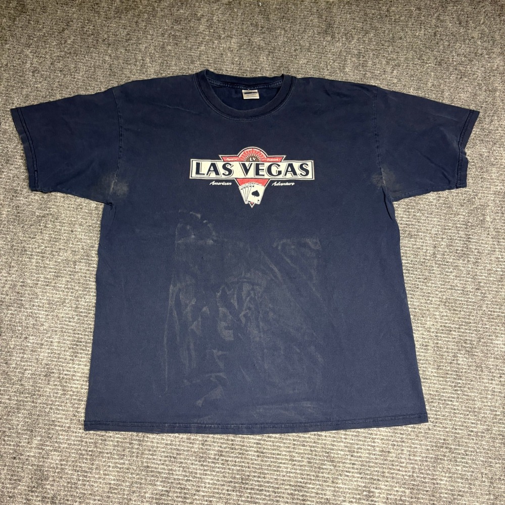 VINTAGE‎ LAS VEGAS AMERICAN ADVENTURE Graphic T Shirt MEN'S XL BLUE